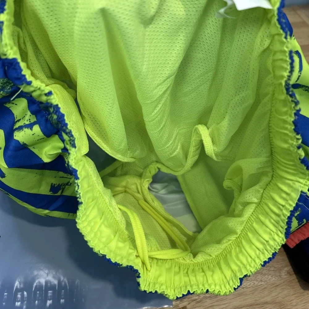 Nike Swim Shorts Boys XL Blue Yellow Striped Lined Drawstring Quick Dry 721989